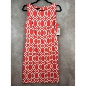 NWT ALYX  Coral White Geometric Print Sleeveless Sheath Knee Length Dress Sz 12